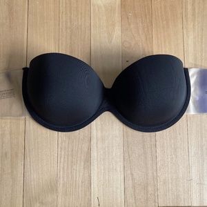 Strapless, backless, black bra, size DDD